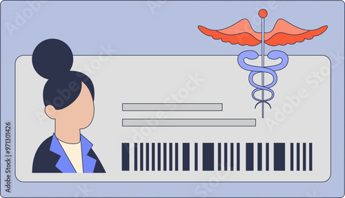 Illustration of a person with an insurance card featuring a medical symbol, implying health coverage and claims processing.