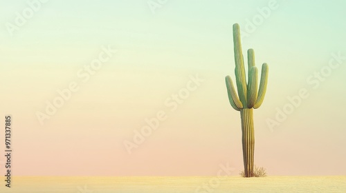 A tall green cactus standing alone against a soft pastel backdrop suggesting resilience and desert life