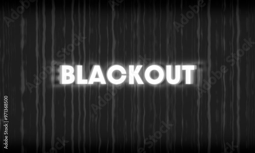 Blackout, text illuminated in white. Blue screen with stripes and lines. System breakdown, disruption, error, malfunction, breach, system failure.