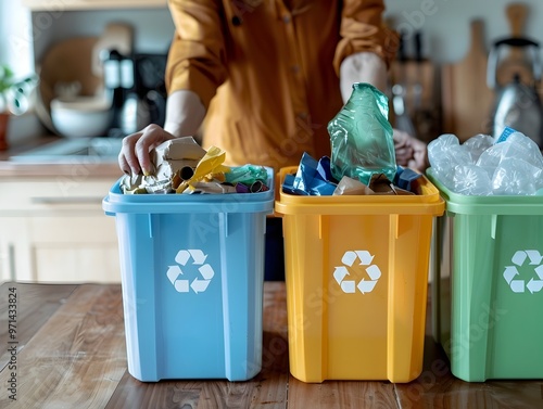 Person Sorting Recyclables at Home Eco Friendly Recycling Station