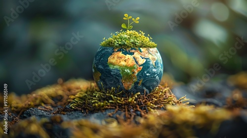 Miniature Earth with plants and wildlife, minimalistic and serene