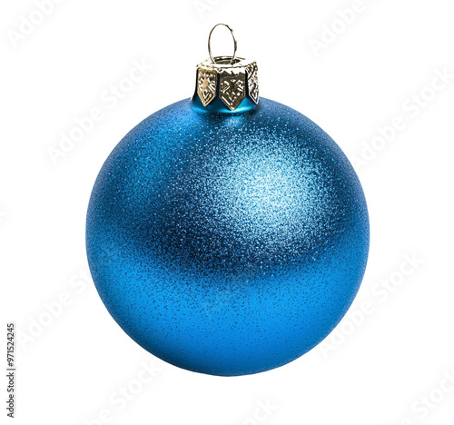 Single blue Christmas bauble ornament isolated on white or transparent background