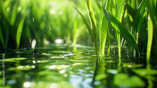 grass submerged, drops clinging