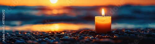 A solitary candle flickering in the wind on a desolate beach, fragility, the endurance of hope amidst despair