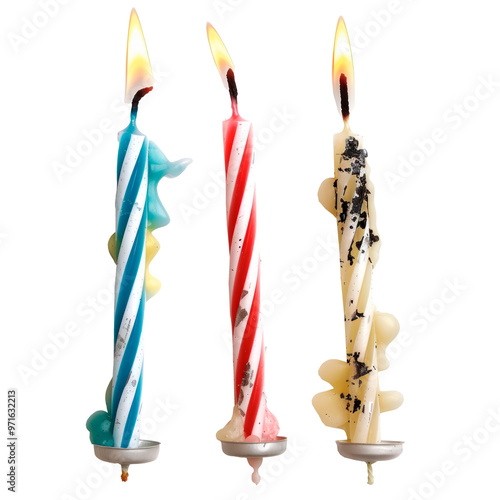 Burned birthday candles. Isolated on transparent background.