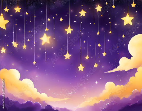  Purple night sky animation with stars and yellow clouds, ideal for a children’s lullaby or _1(692)