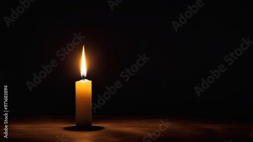 A solitary candle flame illuminates a dark space, symbolizing hope and tranquility.