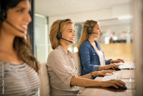 Call center, team and contact us with business people in office for customer support, virtual consulting or sales. Help desk, policy information and claims inquiry with women at insurance company