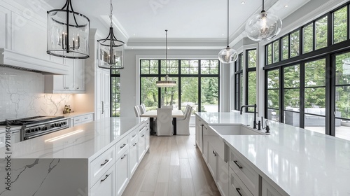 Modern white kitchen in estate home.