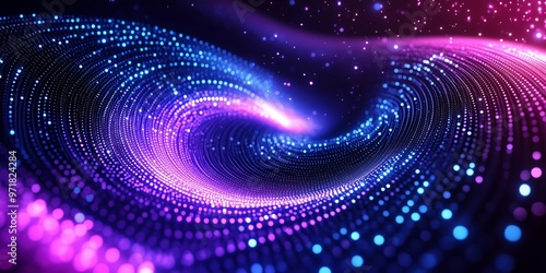 Abstract digital art of a swirling blue and purple background with white dots, creating a futuristic and tech-inspired visual