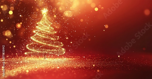 Christmas tree, holiday decorations, sparkling lights, festive atmosphere, glowing stars, winter scene, warm colors, celebration This enchanting image features a beautifully lit Christmas tree