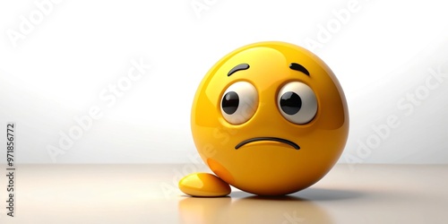 A lone, puzzled emoticon with a embarrassed expression sits on a blank white background, conveying discomfort and