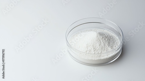 A white powder is in a glass bowl