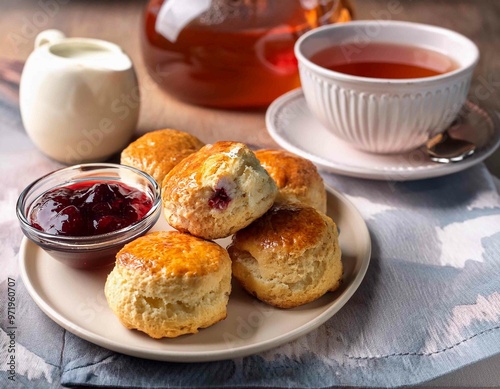 scones with jam and tea with milk