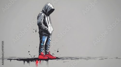 Hooded Graffiti Concealed in Plain Urban Backdrop