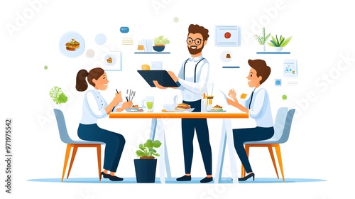 Waiter Taking Orders at a Restaurant Table.