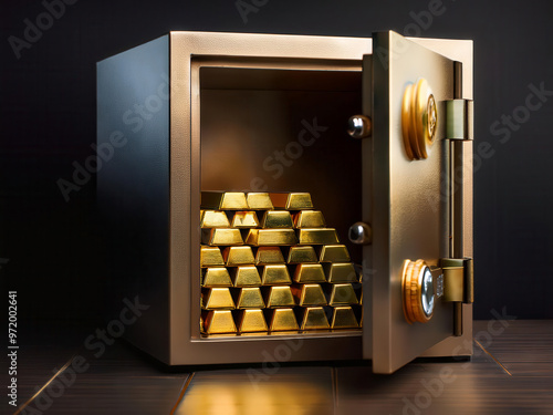 open safe with gold bars