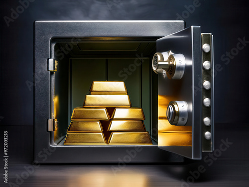 open safe with gold bars