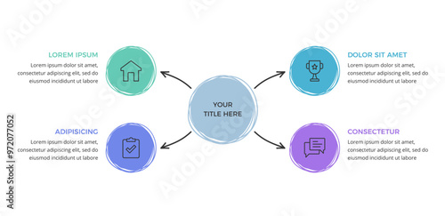 Hand drawn infographic template - diagram, flow chart or mind map, vector eps10 illustration