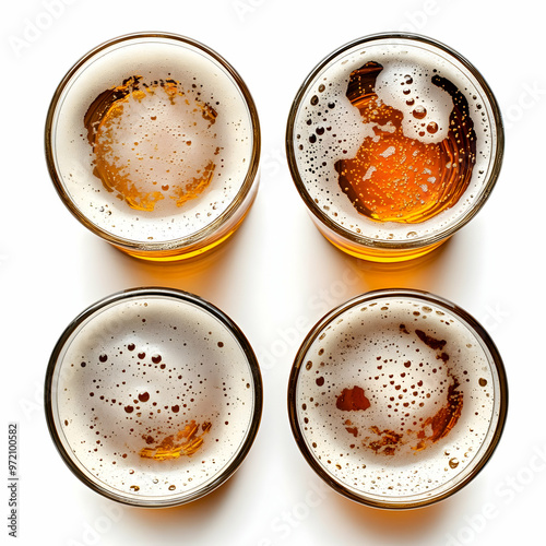 Four Glasses of Frothy Beer Top View