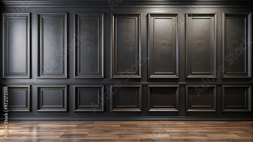 Black lacquered wall with ebony wood wainscoting at Eye Level