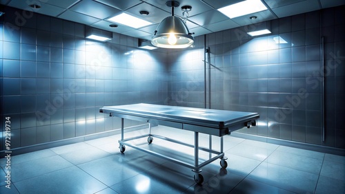 Bright light illuminating morgue autopsy table