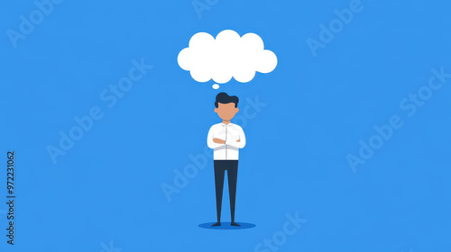 An animated man deep in thought, with a whimsical thought bubble above him, set against a crisp, clean background.