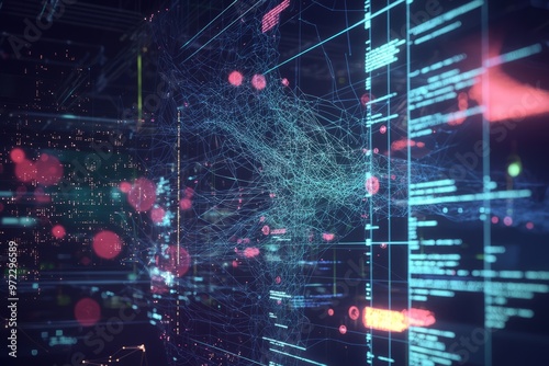 A visualization of a machine learning model deployment with predictions being made on new data. The environment, Generative AI