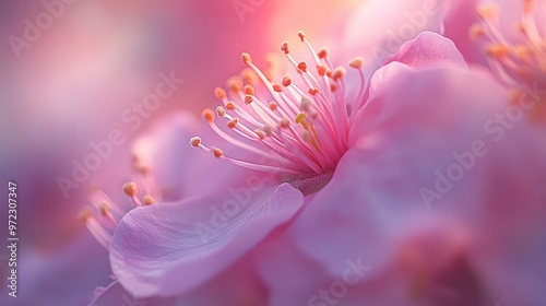 A detailed close-up of a sakura flower, focusing on the soft pink petals and their fragile texture