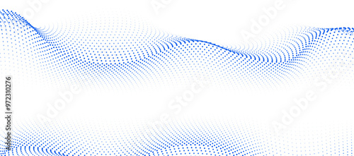 Abstract white background with flowing particles.