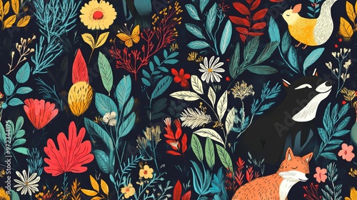 pattern with forest flora and fauna