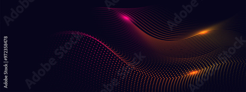 Abstract technology background with gradient wavy particles.