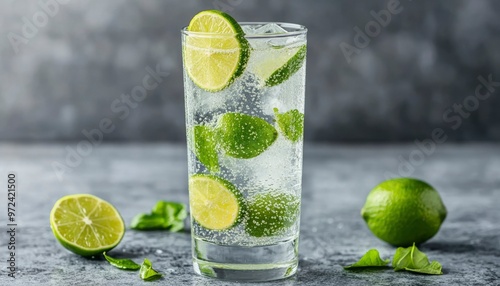 Refreshing Lime Soda with Ice and Mint