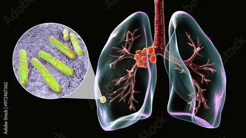 Primary lung tuberculosis, 3D illustration