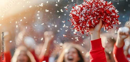 Cheerleading Squad Celebrating an Exciting Victory with Thrilling Performance and Colorful Pom-Poms. Football Concept