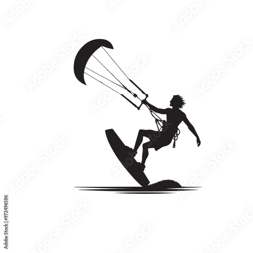 Kite Surfing vector silhouette. Kite Surfing logo, icon isolated on white background. Kite Surfing vector illustration.