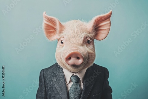 Business concept depicting an anthropomorphic boar wearing a suit and a tie. Stock, humanized.