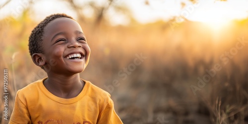 Young african boy enjoying a cheerful. Carefree. And delightful day. Displaying genuine laughter and bright smiles.