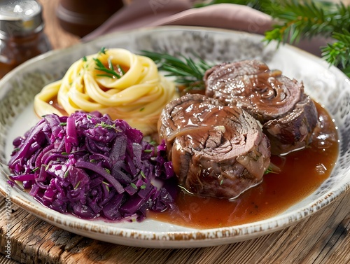 roulades with red cabbage, traditional German dish