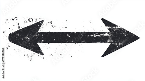 Grunge textured black bidirectional arrow on a white background.