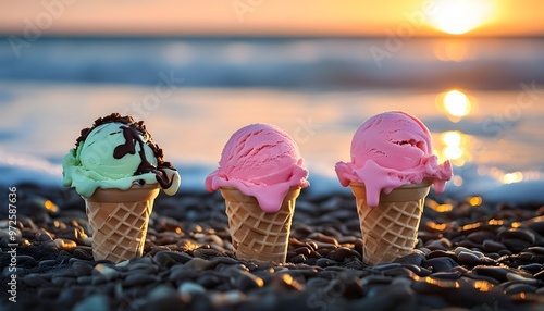 Refreshing ice cream indulgence on a sunny beach