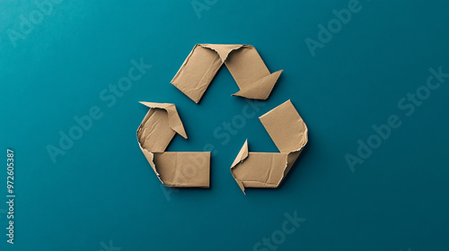 Cardboard recycling symbol against a blue backdrop, promoting environmental conscientiousness and reducing waste