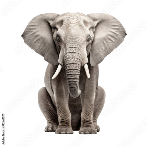 big elephant sitting isolated on white