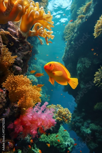 Exploring vibrant coral reefs while sea diving in Egypt\'s crystal-clear waters teeming with colorful marine life