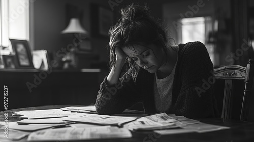 A person sits at a table strewn with paperwork, holding their head in their hands, capturing a moment of stress, frustration, and overwhelm in a home setting.