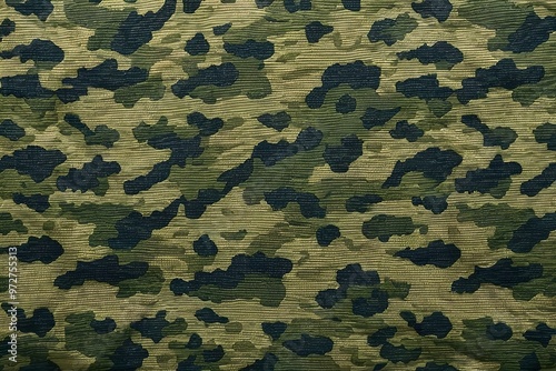 Army camo fabric texture in green. Classic military pattern for uniforms, paintball gear, and tactical wear.