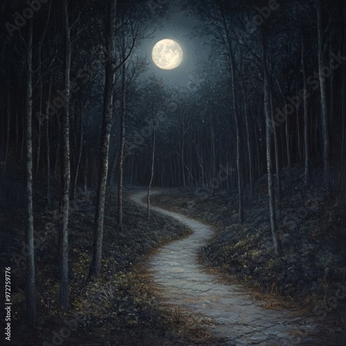 40. A moonlit path in a forest, leading to nowhere, [aimlessness], [lost in lifes journey]