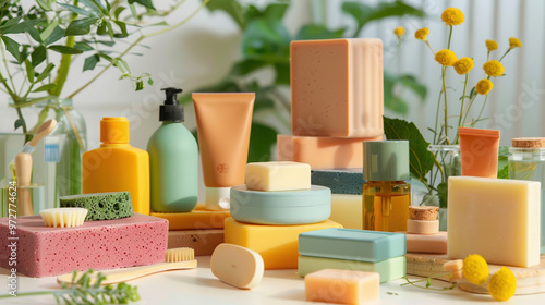 bathroom products toiletries soap bottles skincare hygiene cosmetics packaging spa natural organic health beauty wellness self-care relaxation assortment colorful