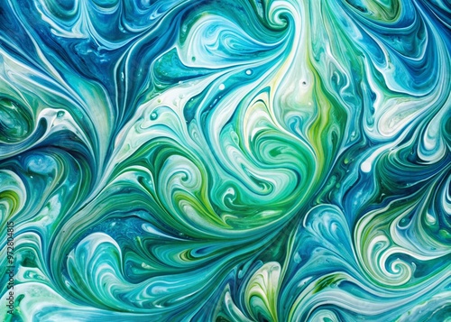 Vibrant swirled marbled pattern in shades of blue, green, and white, creating a mesmerizing abstract design with