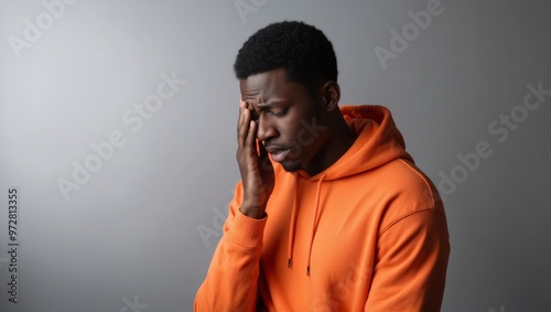 A man appears stressed or in deep thought